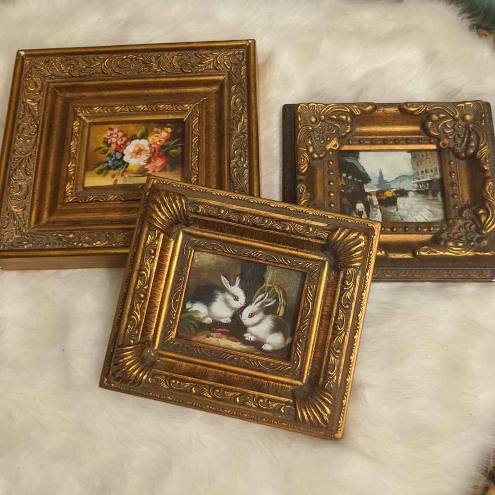 Vintage Paintings - Flowers, Bunnies, City
